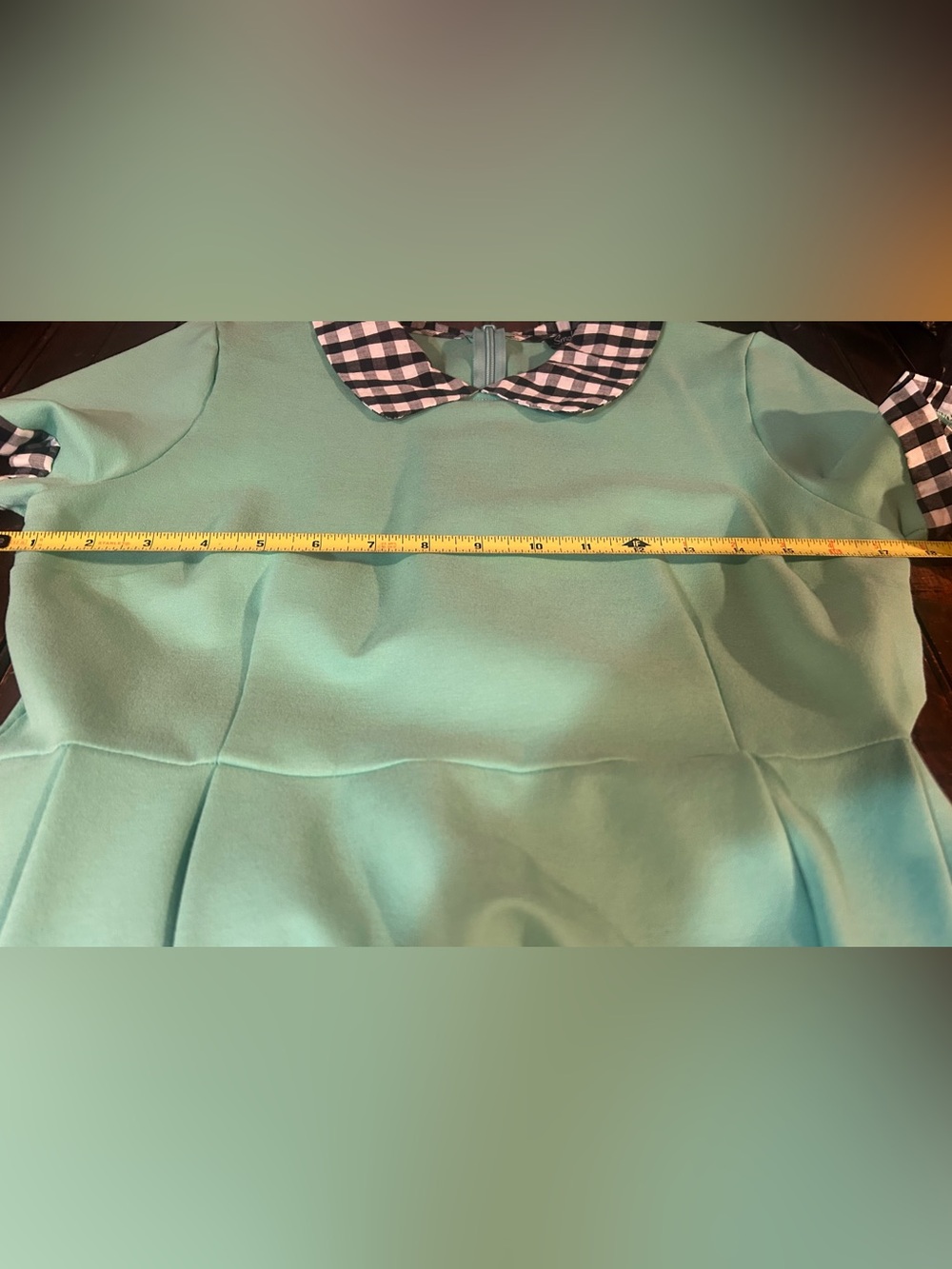 Mint Green Fit-and-Flare Dress with Gingham Collar - Picture 7 of 7